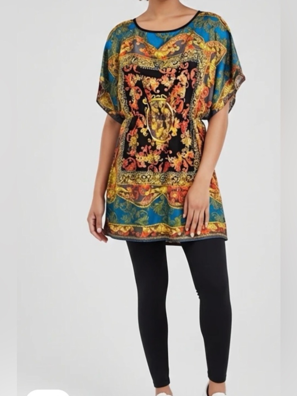 Angie Baroque Print Short Sleeve Mini Dress or Tunic / Top Multicolor Size L